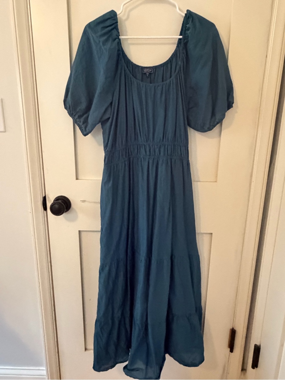 Vineyard Vines Teal Puff-Sleeve Maxi Dress